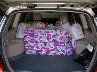 Raisin Bran boxes in car