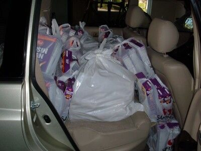 raisin bran boxes in car side