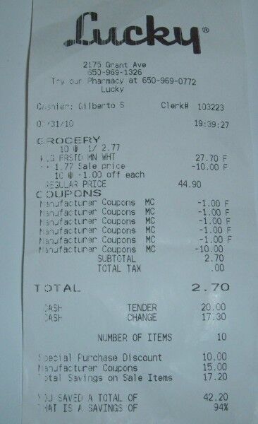 lucky cereal receipt