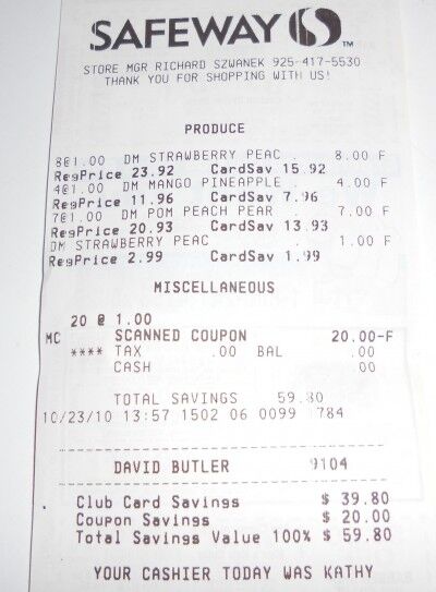 Safeway fruit smoothie receipt