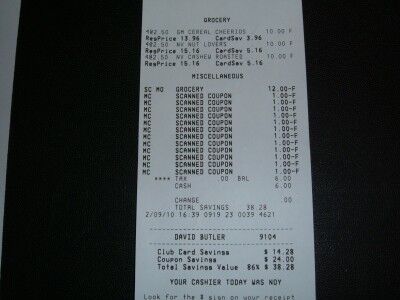 cheerios and nut clusters receipt