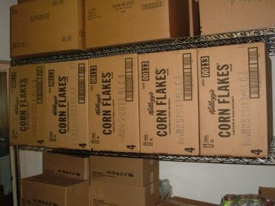 food bank cereal on shelves