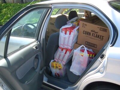 food bank trip car packed